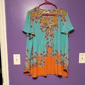 Rose & Olive Turquoise and Orange Floral Blouse